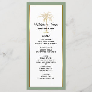 Menu Élégant mariage arbre palmier vert sauge or