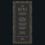 Menu Élégant Mariage Art déco noir & or Gatsby<br><div class="desc">Elégant Black and Gold Great Gatsby Mariage Menu Un élégant et élégant or et noir art déco dîner motif menu dîner mariage.</div>
