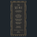 Menu Élégant Mariage Art déco noir & or Gatsby<br><div class="desc">Elégant Black and Gold Great Gatsby Mariage Menu Un élégant et élégant or et noir art déco dîner motif menu dîner mariage.</div>