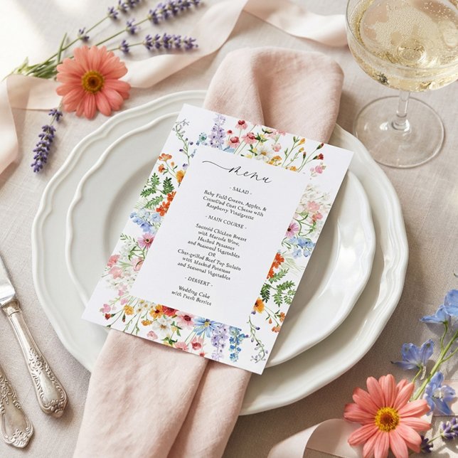 Menu Élégant Mariage aux Fleurs Sauvages Colorées (Créateur téléchargé)