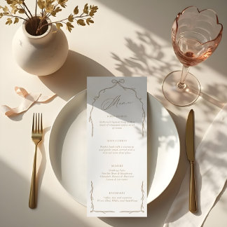 Menu Elégant Mariage Beige Main Tirée Bow & Ribbon