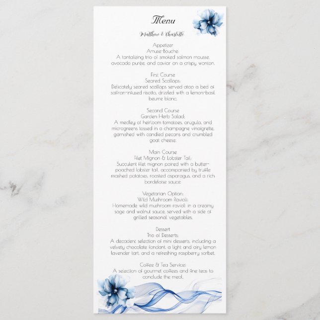 Menu Elégant Mariage bleu bleu marine (Devant)