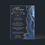 Menu Élégant mariage bleu et or faux paillettes agate<br><div class="desc">Élégant marine bleu et or paillettes agate design avec un fond de marbre</div>
