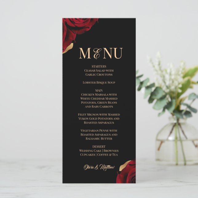 Menu Élégant mariage bordeaux et or  (Debout devant)