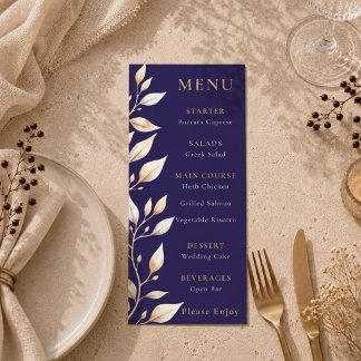 Menu Élégant mariage bordure botanique Navy