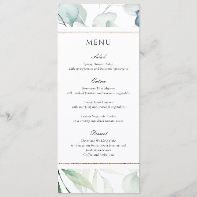 Menu Élégant mariage botanique aquarelle de verdure (Devant)
