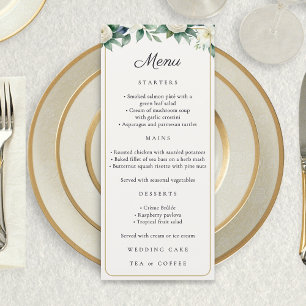 Menu Élégant mariage botanique aquarelle floral blanc