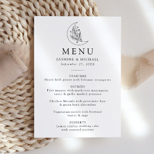 Menu Élégant Mariage Botanique Lune et Étoiles