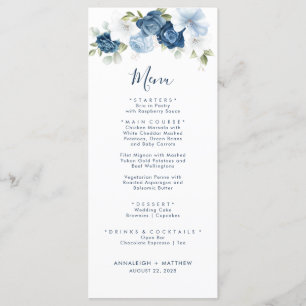 Menu Élégant mariage botanique verdure bleu poussiéreux