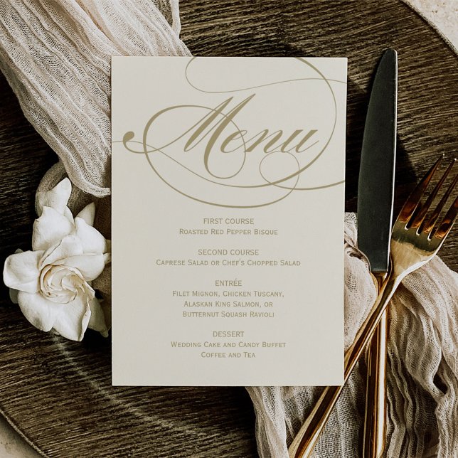 Menu Élégant Mariage Calligraphie Ivoire et Or (Créateur téléchargé)