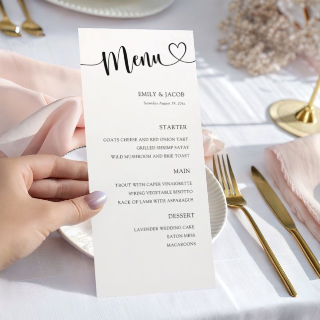 Menu Élégant Mariage Calligraphie Noir & Blanc (Créateur téléchargé)