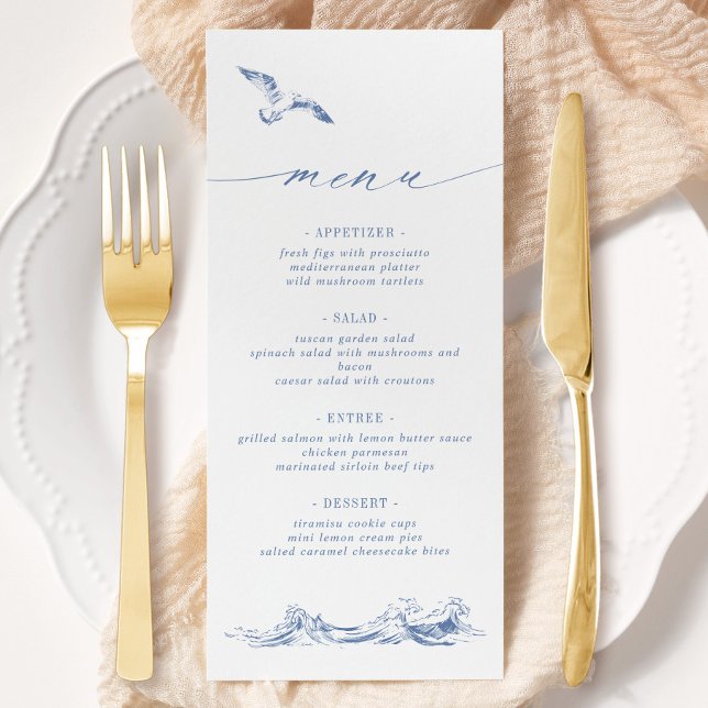 Menu Élégant Mariage Chic Bord de Mer Bleu (Créateur téléchargé)