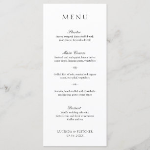 Menu Élégant Mariage classique noir et blanc