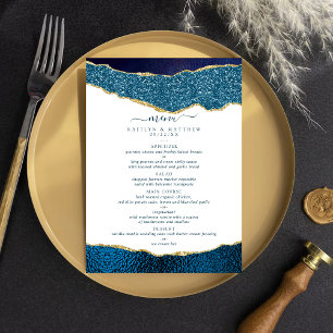 Menu Élégant Mariage d'âge bleu et or de la marine