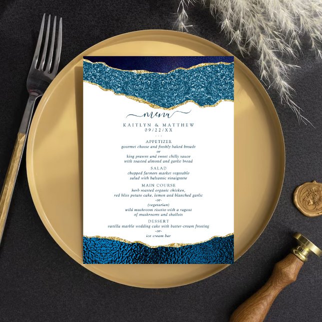 Menu Élégant Mariage d'âge bleu et or de la marine (Créateur téléchargé)