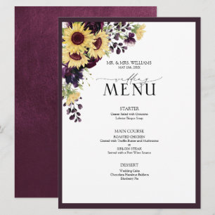 Menu Élégant Mariage d'aquarelle de tournesol violet de