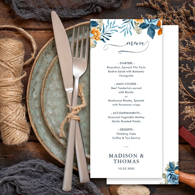 Menu Élégant Mariage de automne rustique en terre cuite (Front / Back)