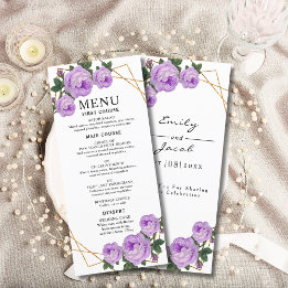 Menu Elégant Mariage de Boho Géométrique violet Floral 