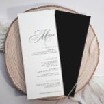 Menu Élégant Mariage de calligraphie de luxe<br><div class="desc">Ce menu Mariage noir et blanc combine calligraphie de luxe avec un texte simple et propre pour un look raffiné et élégant. Personnalisé avec les noms du couple et la date du mariage, il ajoute une touche de sophistication à tout cadre de table, ce qui le rend parfait pour les...</div>