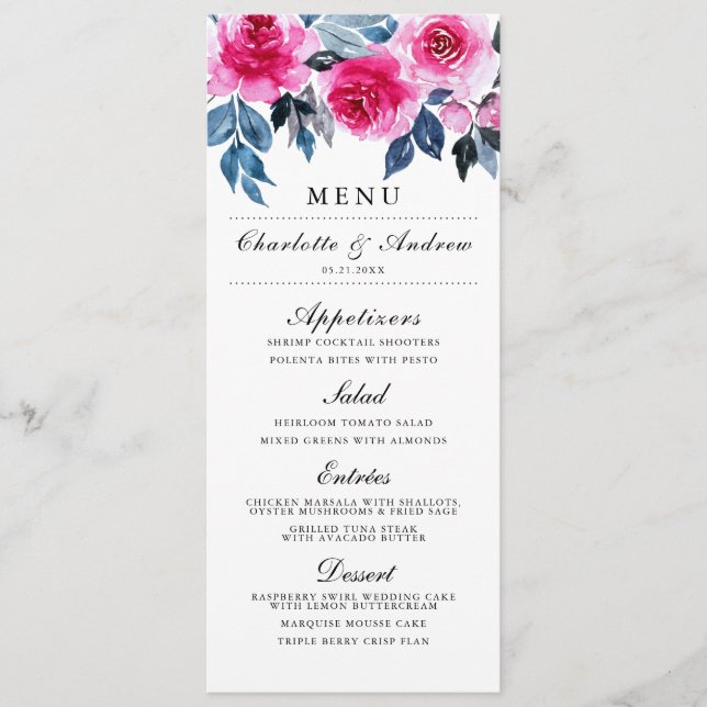 Menu Elégant Mariage de couleur rose (Devant)