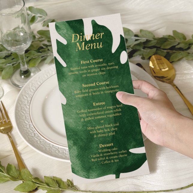 Menu Élégant Mariage de feuille de Monstera verte tropi (Créateur téléchargé)