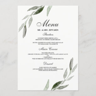Menu Elégant Mariage de feuille verte aquarelle