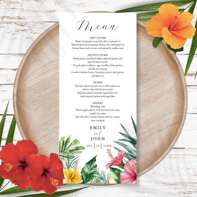 Menu Élégant mariage de fleurs tropicales à l'aquarelle (Elegant Watercolor Tropical Flowers Wedding Menu)