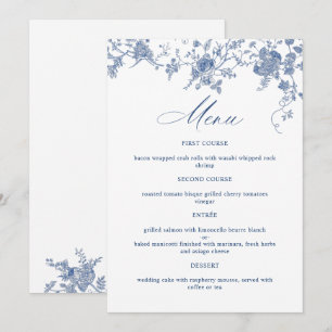 Menu Élégant Mariage de Floral Bleu Victorien Français