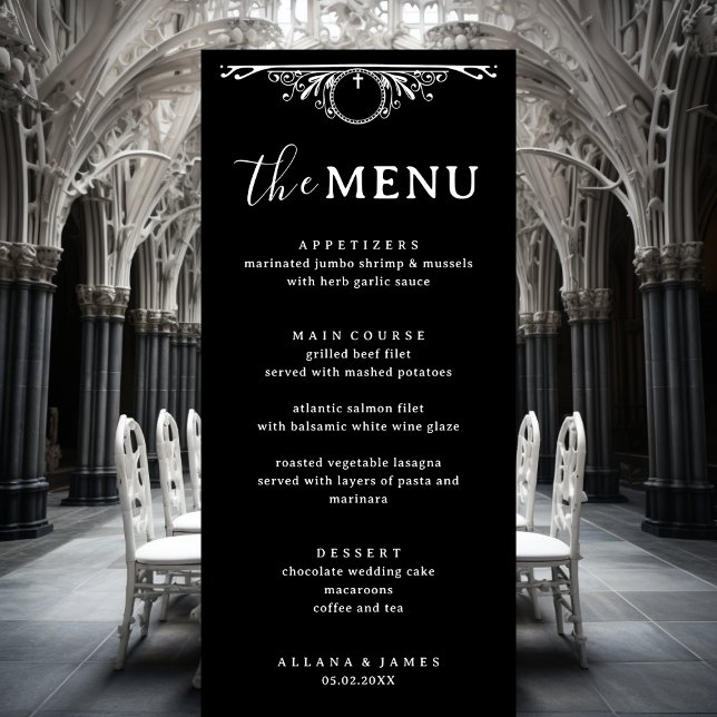 Menu Élégant Mariage de goth noir et blanc (Créateur téléchargé)