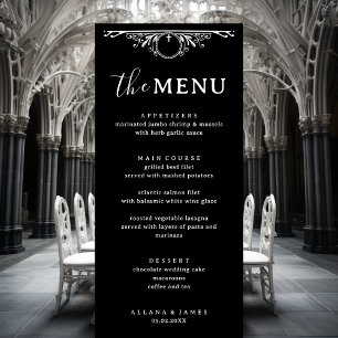 Menu Élégant Mariage de goth noir et blanc