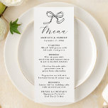 Menu Élégant Mariage de la cale noire<br><div class="desc">Créez un look intemporel avec ce menu mariage noir et blanc, avec un arc noir dessiné à la main et "Menu" en calligraphie élégante. Customisez le texte ci-dessous pour inclure vos noms, la date du mariage et les détails du menu. Idéal pour les mariages en cravate noire, les thèmes romantiques...</div>