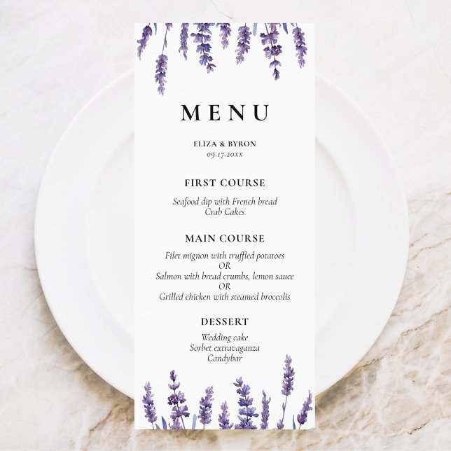 Menu Élégant mariage de lavande fleurie (Créateur téléchargé)
