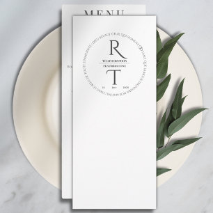 Menu Élégant Mariage de monogramme de charbon blanc mod