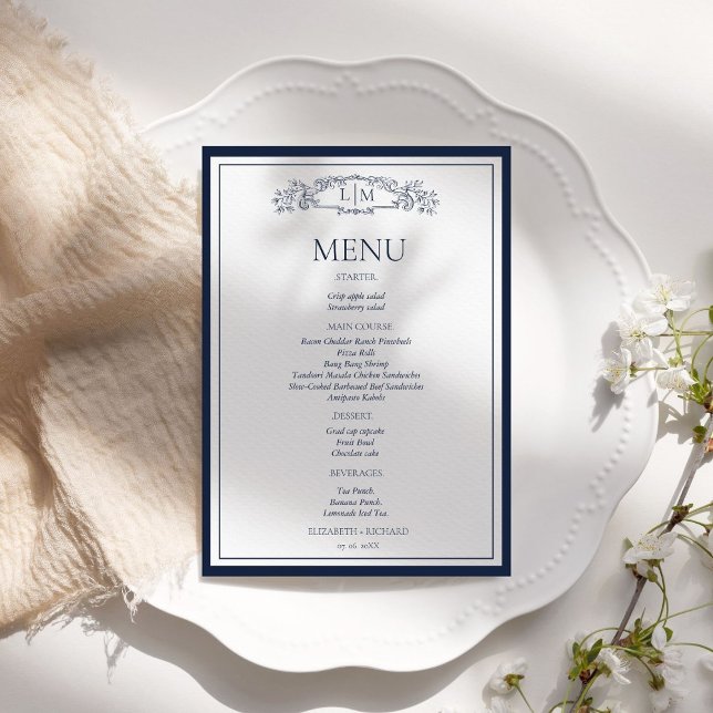 Menu Élégant Mariage de monogramme de la Marine Bleue C (Créateur téléchargé)
