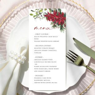 Menu Élégant Mariage de Noël Rouge Poinsettia