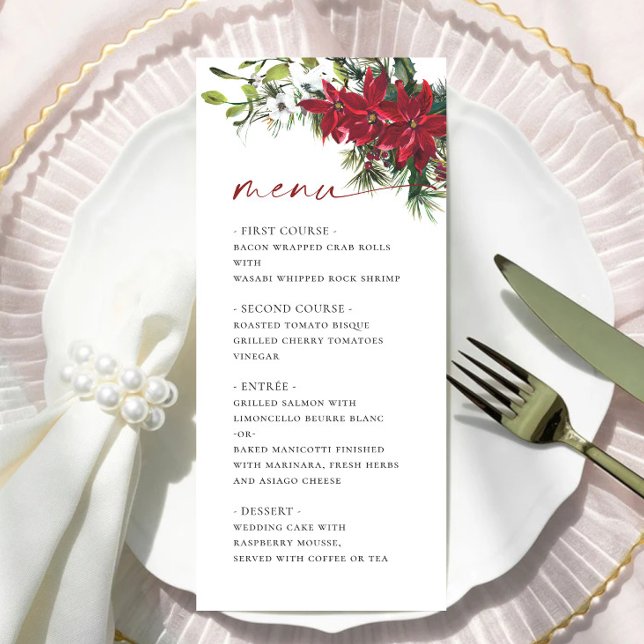 Menu Élégant Mariage de Noël Rouge Poinsettia (Créateur téléchargé)
