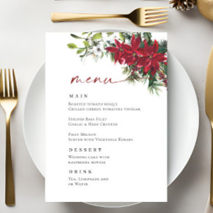 Menu Élégant Mariage de Noël Rouge Poinsettia