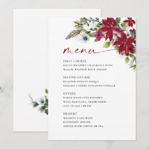 Menu Élégant Mariage de Noël Rouge Poinsettia
