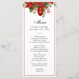 Menu Élégant Mariage de Noël Rouge Pointsettia