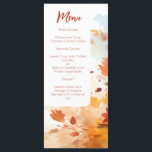 Menu Elégant Mariage de remplissage d'aquarelle de chut<br><div class="desc">Avec de belles aquarelles bleu roux,  bordeaux et feuilles oranges brûlées,  ces menus d'automne sont parfaits pour votre occasion spéciale ou fête mariage. Trouvez les articles correspondants dans ma boutique.</div>