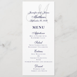 Menu Élégant Mariage de script bleu marine de la marine
