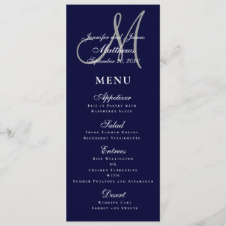 Menu Élégant Mariage de script bleu marine de la marine