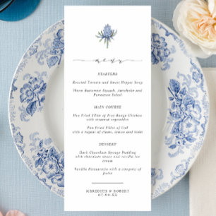 Menu Élégant Mariage de script de chardon bleu