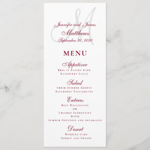Menu Élégant Mariage de script de monogramme de Bourgog