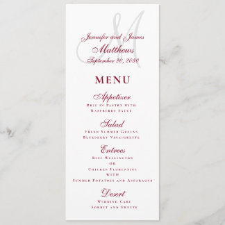 Menu Élégant Mariage de script de monogramme de Bourgog