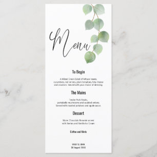 Menu Élégant mariage de script Eucalyptus Gold Green
