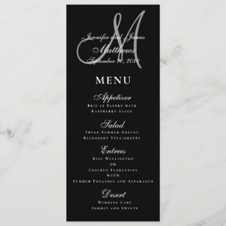 Menu Élégant Mariage de script noir blanc