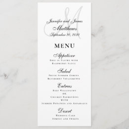 Menu Élégant Mariage de script noir blanc