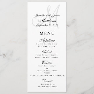 Menu Élégant Mariage de script noir blanc