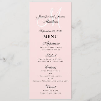 Menu Élégant Mariage de script rose vierge